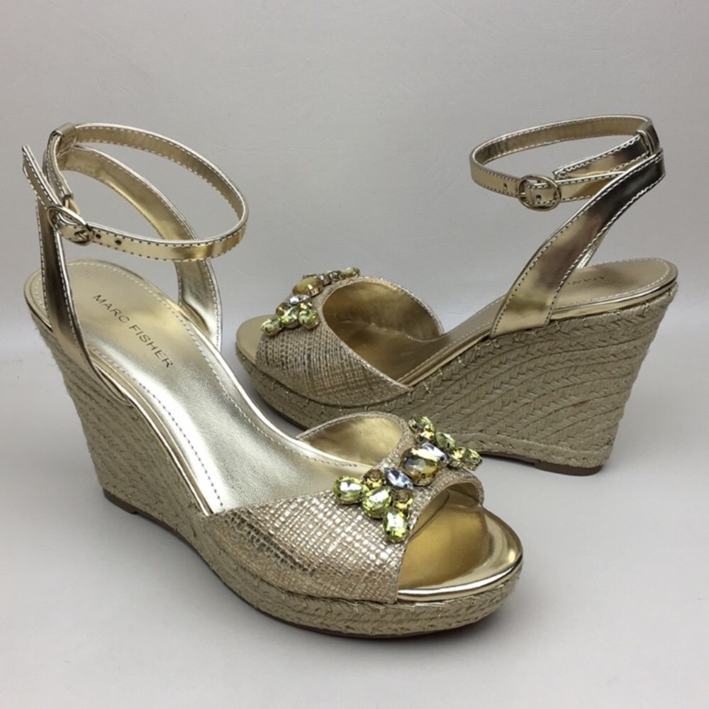 Marc Fisher Elia Jeweled Espadrille Wedges NWOB - Picture 8 of 10